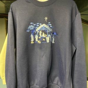 Sweet Baby Jesus Christmas Religious holy Moly Crewneck happy Holidays Sz M